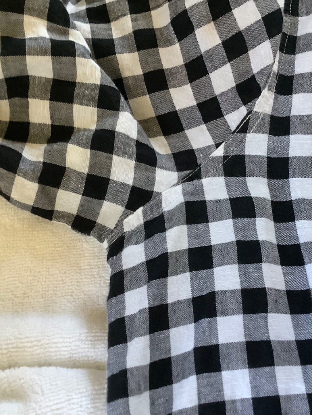 Rachel Hollis Gingham Linen Blend Woven Henley Shirt Black White SZ 14 - Picture 13 of 16